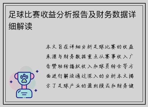 足球比赛收益分析报告及财务数据详细解读