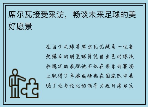 席尔瓦接受采访，畅谈未来足球的美好愿景