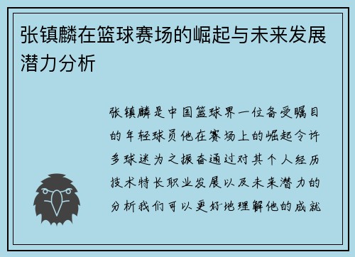 张镇麟在篮球赛场的崛起与未来发展潜力分析