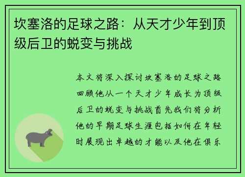坎塞洛的足球之路：从天才少年到顶级后卫的蜕变与挑战