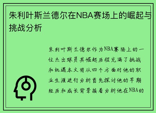 朱利叶斯兰德尔在NBA赛场上的崛起与挑战分析