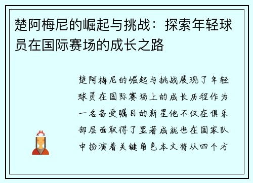 楚阿梅尼的崛起与挑战：探索年轻球员在国际赛场的成长之路